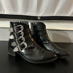 Goth Buckled Pointed Ankle Boots